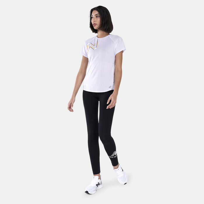 New Balance Women's Printed Impact Run T-Shirt White New Balance Women's Printed Impact Run T-Shirt White image number 2
