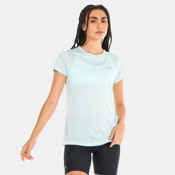 Under Armour Women's UA Tech™ Twist Training T-Shirt Blue Under Armour Women's UA Tech™ Twist Training T-Shirt Blue image number 0
