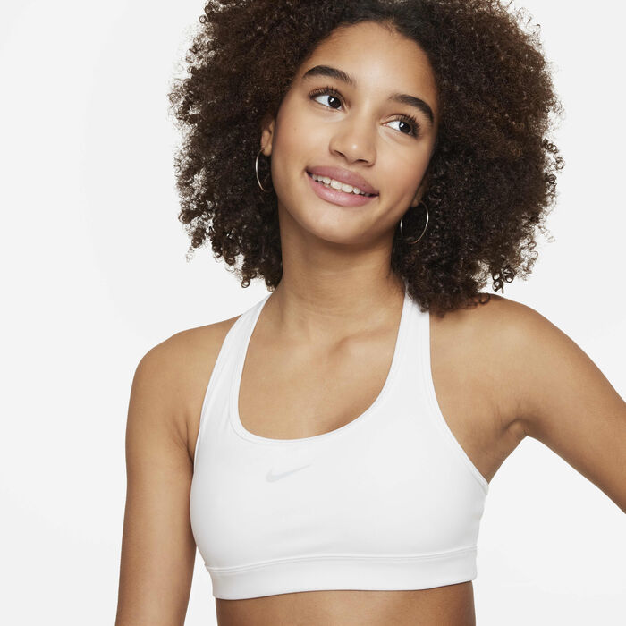 Nike Kids' Swoosh Medium-Support Sports Bra White image number 2