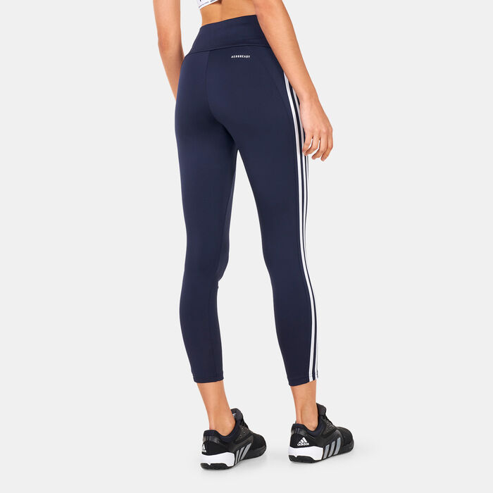 adidas Women's Designed to Move 3-Stripes 7/8 Sport Leggings Blue adidas Women's Designed to Move 3-Stripes 7/8 Sport Leggings Blue image number 1