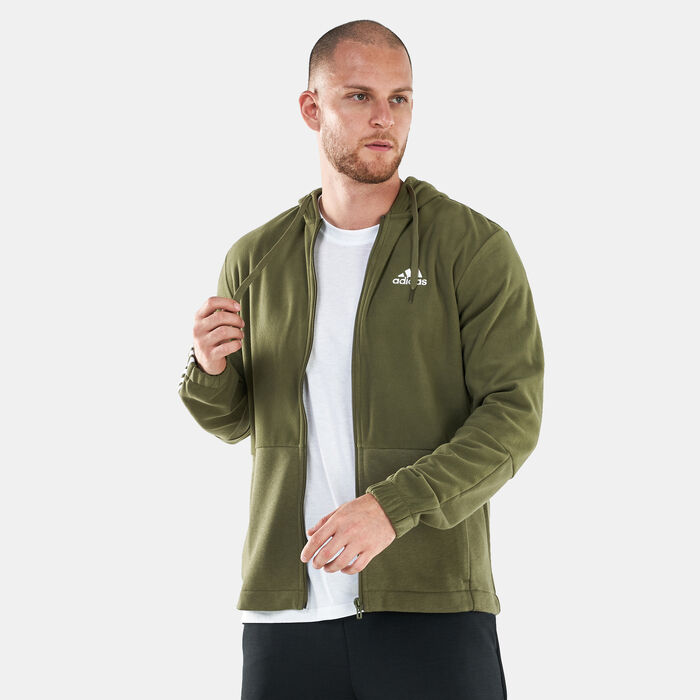 adidas Men's Essentials Polar Fleece Giant Logo Full-Zip Hoodie Green adidas Men's Essentials Polar Fleece Giant Logo Full-Zip Hoodie Green image number 0