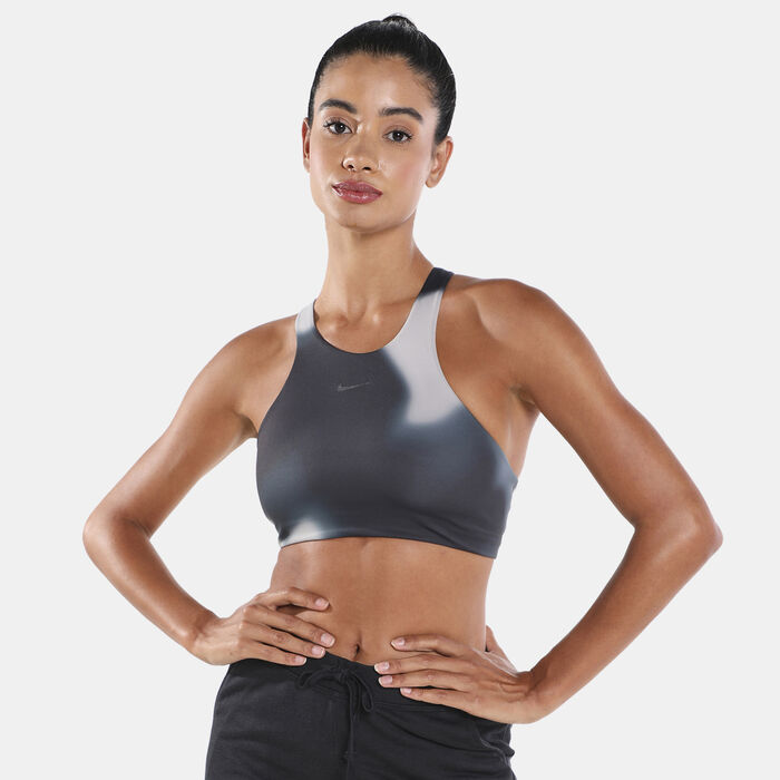 Nike Women's Yoga Dri-FIT Swoosh Allover Print Sports Bra White Nike Women's Yoga Dri-FIT Swoosh Allover Print Sports Bra White image number 0