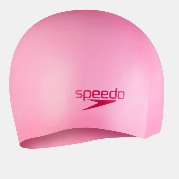 Speedo Kids' Plain Moulded Silicone Swimming Cap Pink image number 1