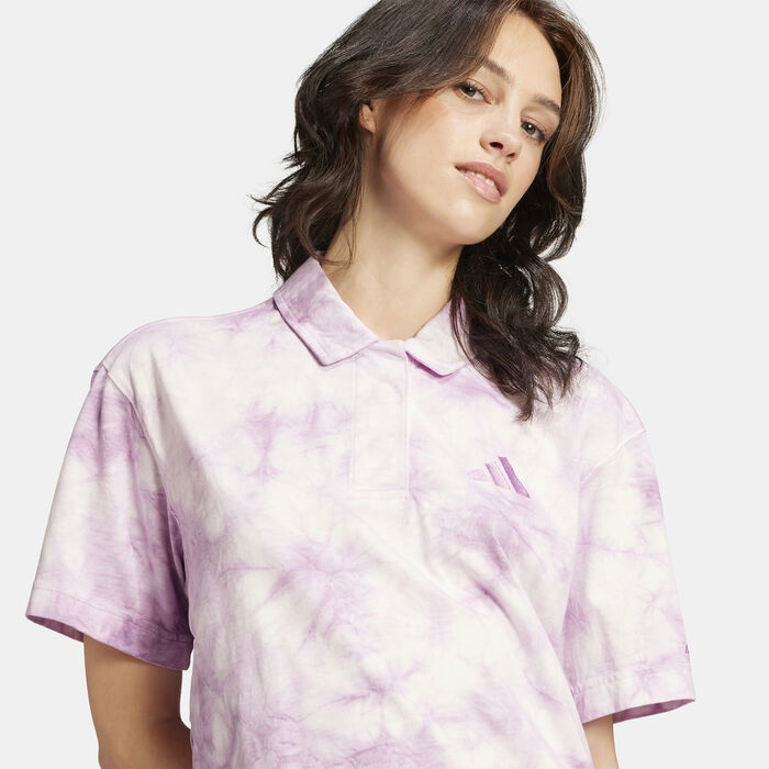 adidas Women's ALL SZN Tie Dye Polo T-Shirt Purple adidas Women's ALL SZN Tie Dye Polo T-Shirt Purple image number 4