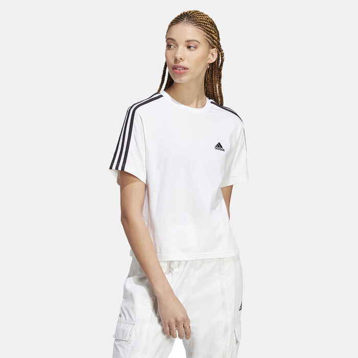 adidas Women's Essentials 3-Stripes Crop Top White adidas Women's Essentials 3-Stripes Crop Top White image number 0