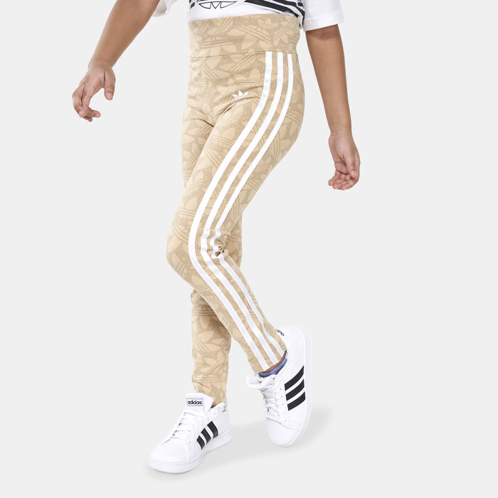 adidas Originals Kids' High-Waisted Allover Print Leggings Beige image number 0