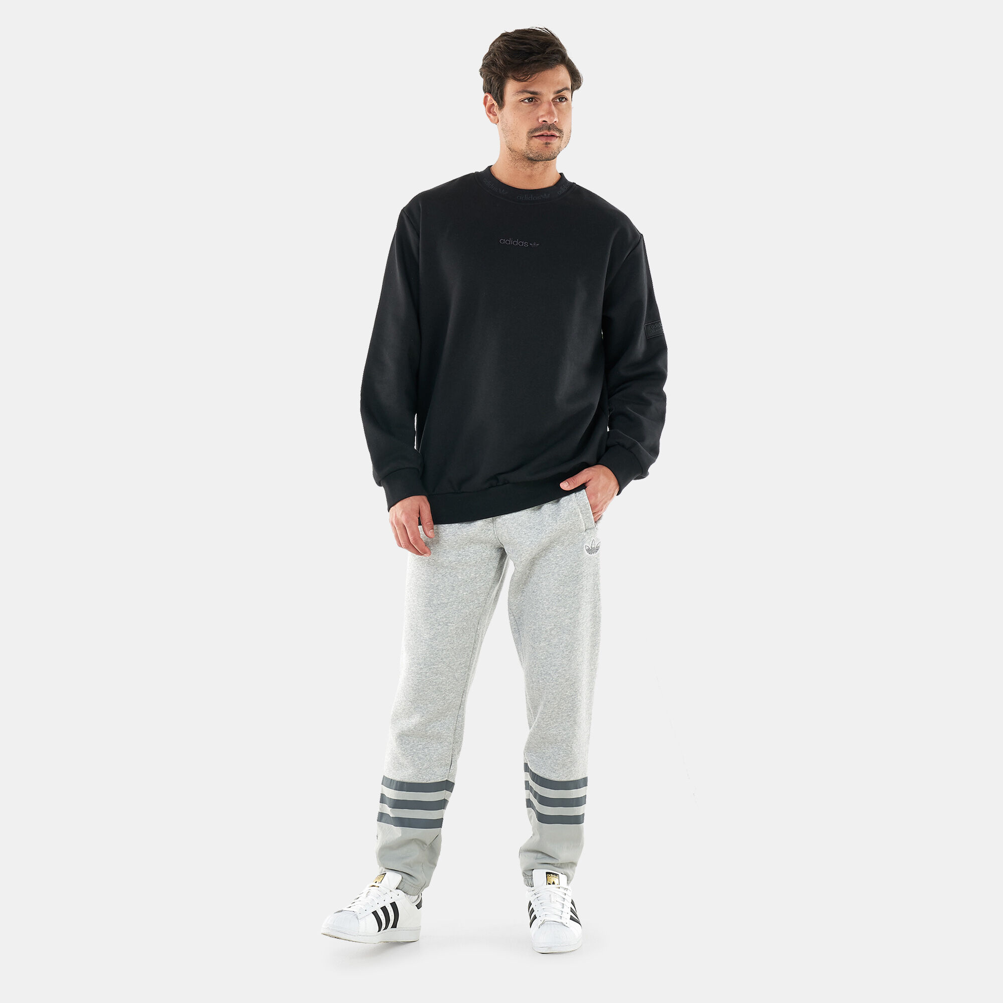 Men s Trefoil Linear Crew Sweatshirt Black adidas Originals in Qatar SSS