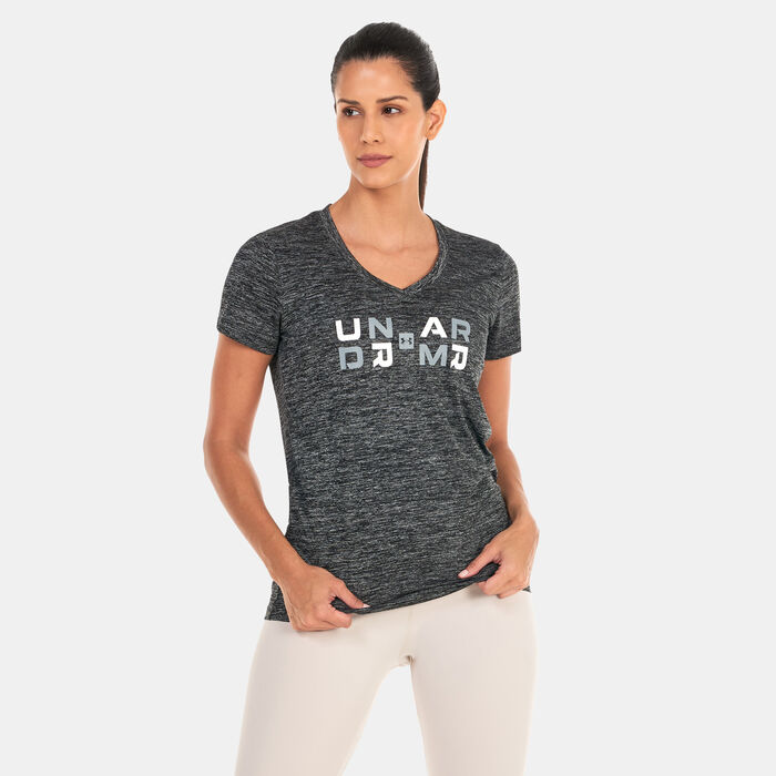 Under Armour Women's UA Tech™ Twist Graphic V-Neck T-Shirt Black image number 0