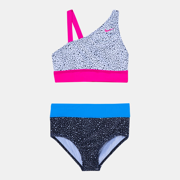 Nike Swim Kids' Water Dots Asymmetrical Top and High Waist Bikini Set White Nike Swim Kids' Water Dots Asymmetrical Top and High Waist Bikini Set White image number 0