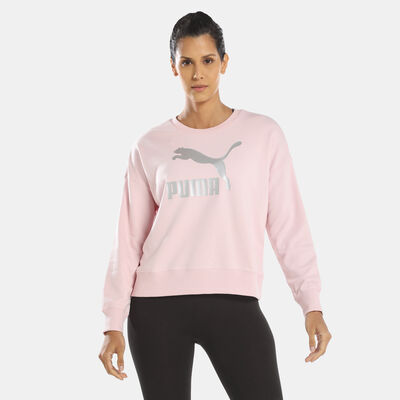 PUMA Women's Classics Metallic Logo Sweatshirt Pink PUMA Women's Classics Metallic Logo Sweatshirt Pink