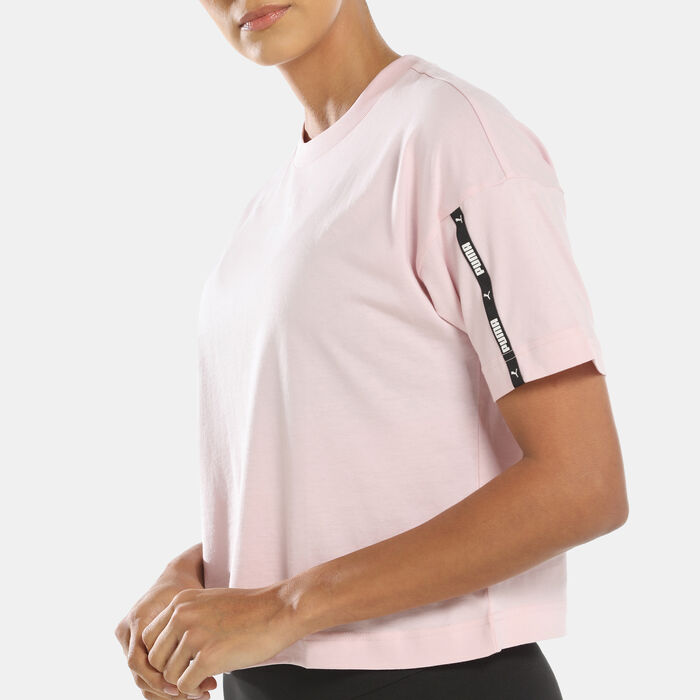 PUMA Women's Power Tape Cropped T-Shirt Pink PUMA Women's Power Tape Cropped T-Shirt Pink image number 3
