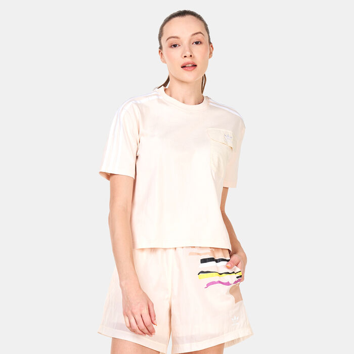 adidas Originals Women's Adicolor Classics Poplin Back T-Shirt White adidas Originals Women's Adicolor Classics Poplin Back T-Shirt White image number 0