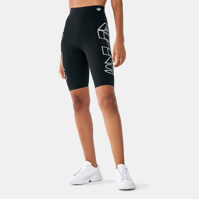 adidas Women's Mid-Waist Letter Bike Shorts Black adidas Women's Mid-Waist Letter Bike Shorts Black image number 0