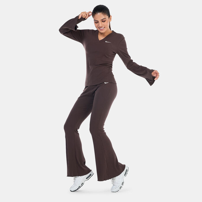 Nike Women's Sportswear High-Waisted Ribbed Jersey Pants Brown Nike Women's Sportswear High-Waisted Ribbed Jersey Pants Brown image number 2