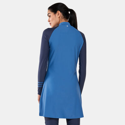 adidas Women's 3-Stripes Colorblock Long Sleeve Swimming Top Blue