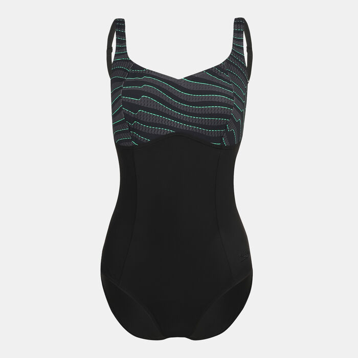 Speedo Women's ContourLustre Printed Swimsuit Black Speedo Women's ContourLustre Printed Swimsuit Black image number 0