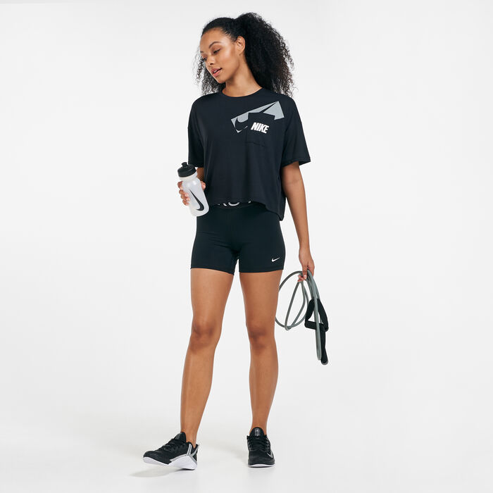 Nike Women's Dri-FIT Graphic Training Crop Top Black Nike Women's Dri-FIT Graphic Training Crop Top Black image number 2