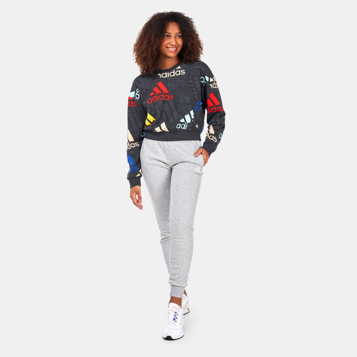 adidas Women's Essentials Multi-Coloured Logo Crop Sweatshirt Grey adidas Women's Essentials Multi-Coloured Logo Crop Sweatshirt Grey image number 2